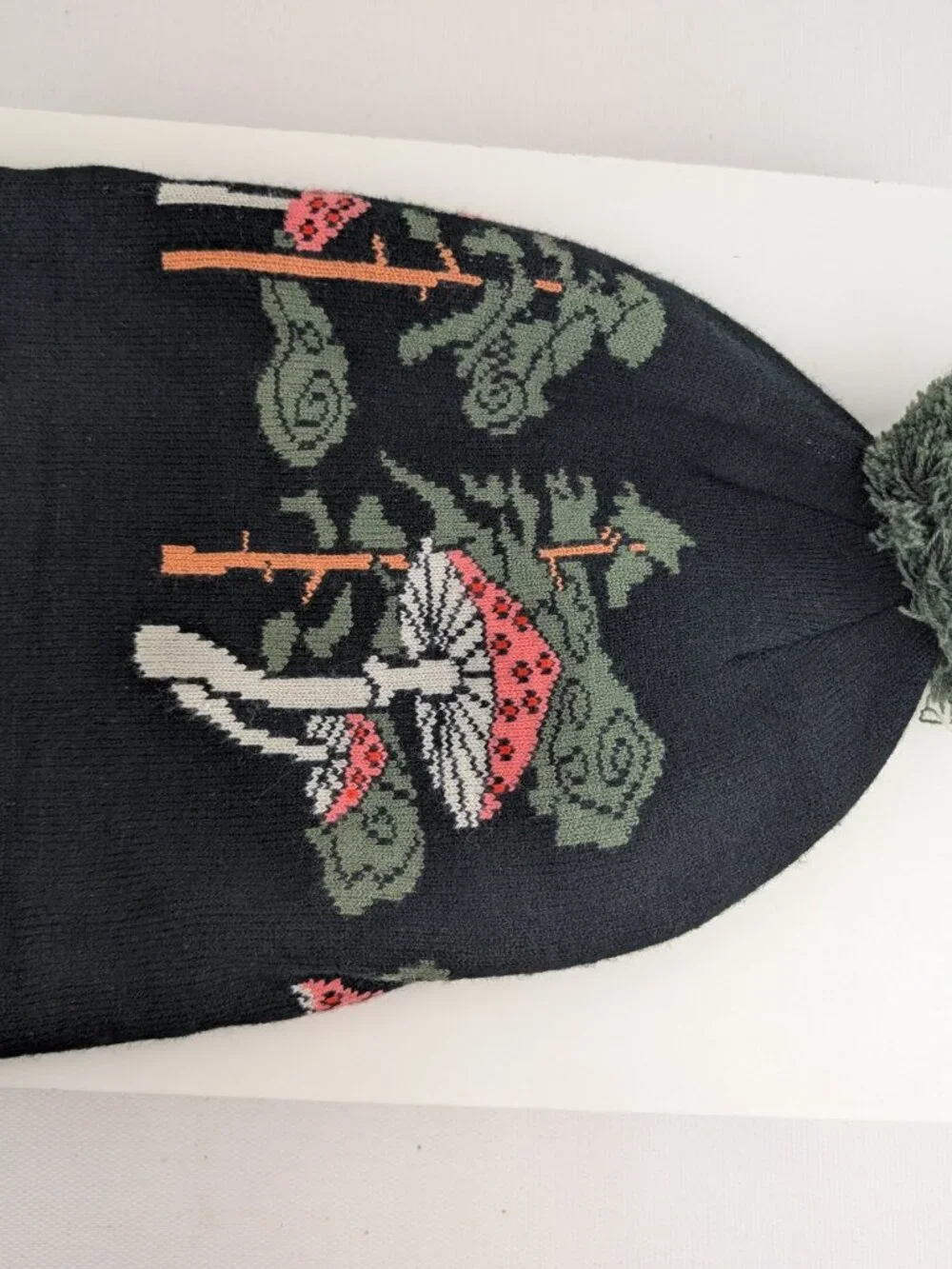 NEFF Mushroom Beanie Black with Green Pom Pom Cap Knit Hat Acrylic Unisex